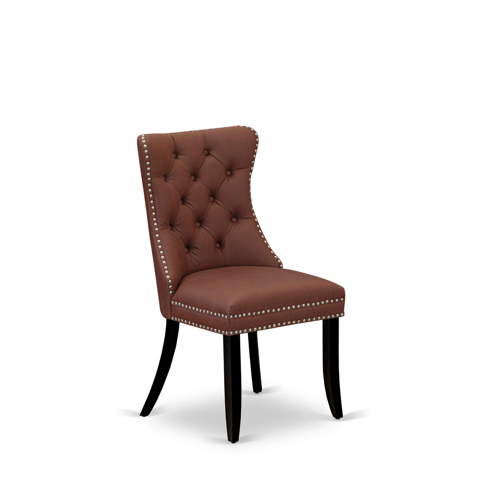 East West Furniture DAP6F26 Dallas Parson Dining Room Chairs - Button Tufted Nailhead Trim Burgundy faux Leather Padded Chairs, Set of 2, Wirebrushed Black