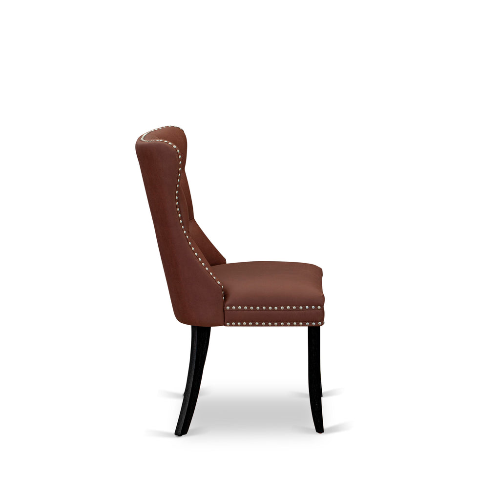 East West Furniture DAP6F26 Dallas Parson Dining Room Chairs - Button Tufted Nailhead Trim Burgundy faux Leather Padded Chairs, Set of 2, Wirebrushed Black