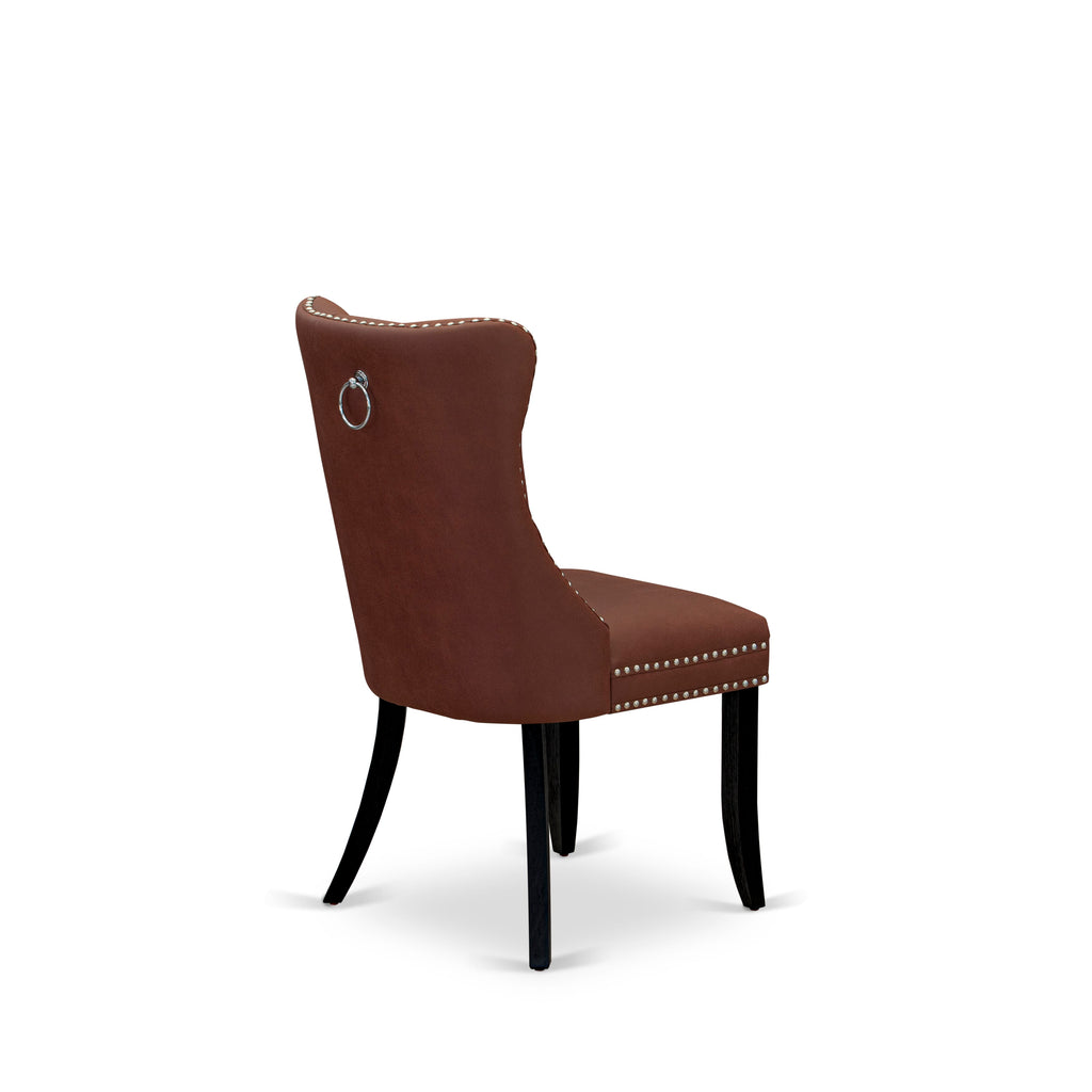 East West Furniture DAP6F26 Dallas Parson Dining Room Chairs - Button Tufted Nailhead Trim Burgundy faux Leather Padded Chairs, Set of 2, Wirebrushed Black