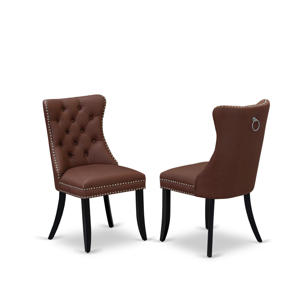 East West Furniture DAP6F26 Dallas Parson Dining Room Chairs - Button Tufted Nailhead Trim Burgundy faux Leather Padded Chairs, Set of 2, Wirebrushed Black