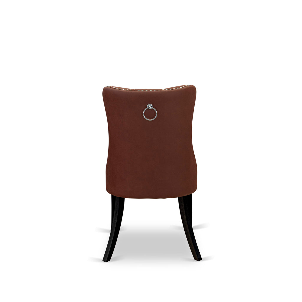 East West Furniture DAP6F26 Dallas Parson Dining Room Chairs - Button Tufted Nailhead Trim Burgundy faux Leather Padded Chairs, Set of 2, Wirebrushed Black