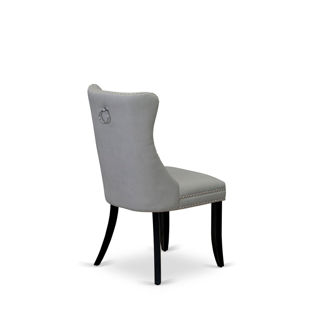 East West Furniture DAP6F27 Dallas Parson Dining Room Chairs - Button Tufted Nailhead Trim Light Gray faux Leather Padded Chairs, Set of 2, Wirebrushed Black