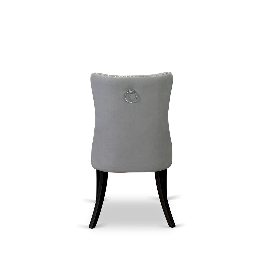 East West Furniture DAP6F27 Dallas Parson Dining Room Chairs - Button Tufted Nailhead Trim Light Gray faux Leather Padded Chairs, Set of 2, Wirebrushed Black