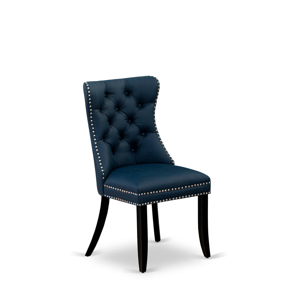 East West Furniture DAP6F29 Dallas Parson Kitchen Chairs - Button Tufted Nailhead Trim Navy Blue faux Leather Padded Dining Chairs, Set of 2, Wirebrushed Black