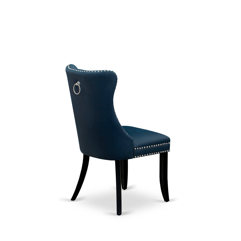 East West Furniture DAP6F29 Dallas Parson Kitchen Chairs - Button Tufted Nailhead Trim Navy Blue faux Leather Padded Dining Chairs, Set of 2, Wirebrushed Black