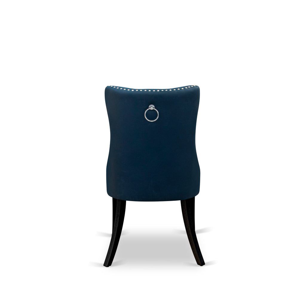 East West Furniture DAP6F29 Dallas Parson Kitchen Chairs - Button Tufted Nailhead Trim Navy Blue faux Leather Padded Dining Chairs, Set of 2, Wirebrushed Black