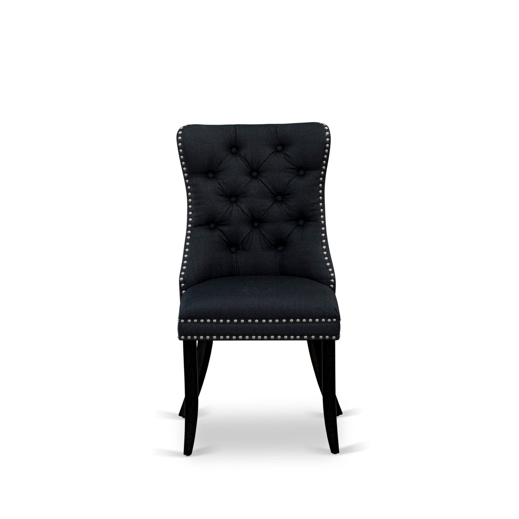 East West Furniture DAP6L24 Dallas Parson Kitchen Chairs - Button Tufted Nailhead Trim Black Linen Fabric Upholstered Dining Chairs, Set of 2, Wirebrushed Black