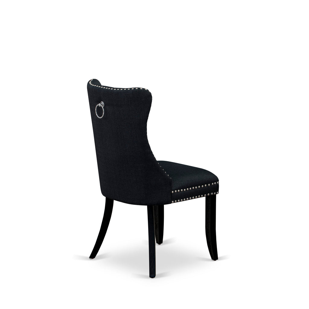 East West Furniture DAP6L24 Dallas Parson Kitchen Chairs - Button Tufted Nailhead Trim Black Linen Fabric Upholstered Dining Chairs, Set of 2, Wirebrushed Black