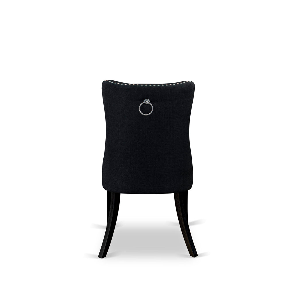 East West Furniture DAP6L24 Dallas Parson Kitchen Chairs - Button Tufted Nailhead Trim Black Linen Fabric Upholstered Dining Chairs, Set of 2, Wirebrushed Black