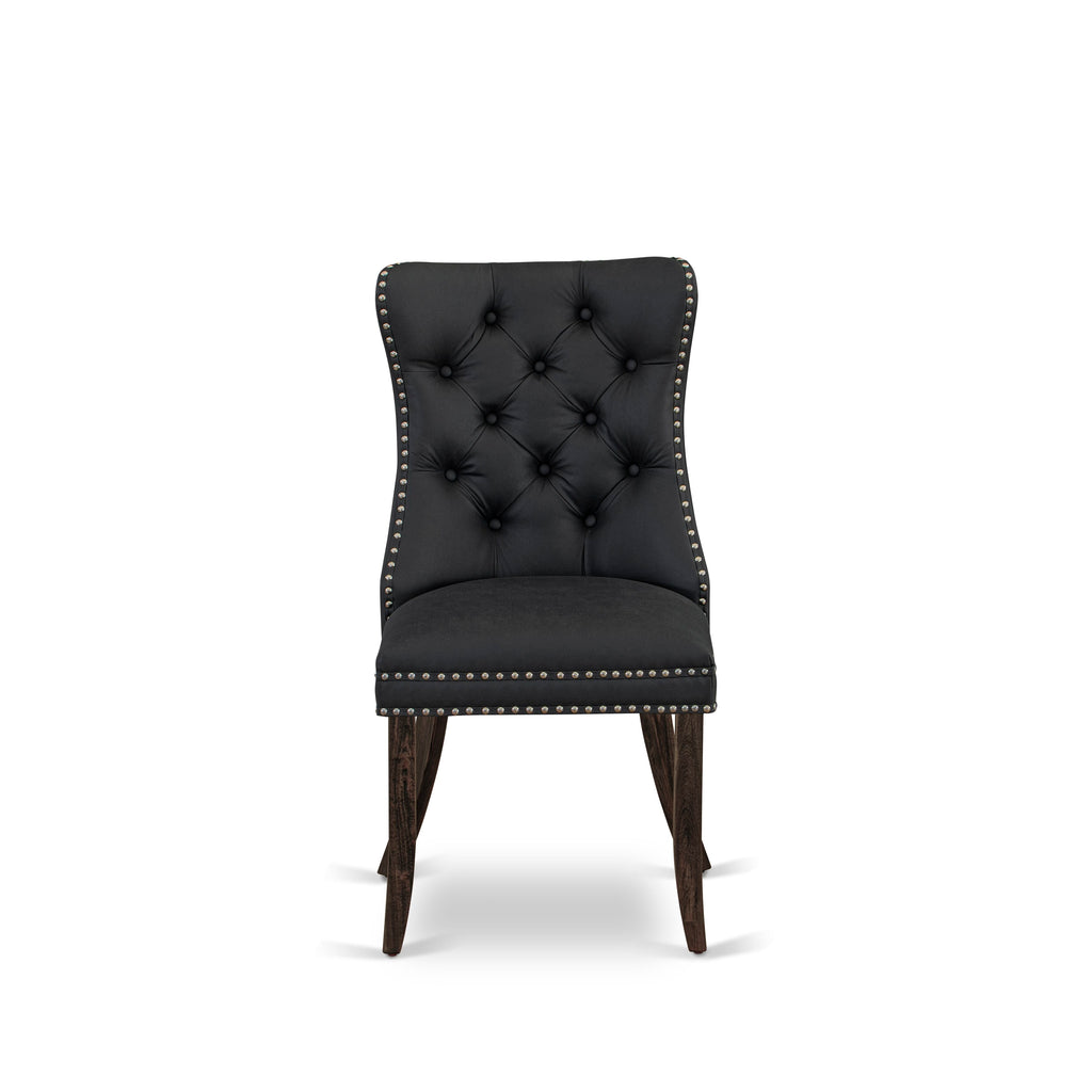 East West Furniture DAP7F12 Dallas Parson Chairs - Button Tufted Nailhead Trim Dark Gray faux Leather Padded Dining Chairs, Set of 2, Distressed Jacobean