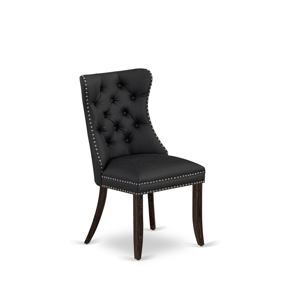 East West Furniture DAP7F12 Dallas Parson Chairs - Button Tufted Nailhead Trim Dark Gray faux Leather Padded Dining Chairs, Set of 2, Distressed Jacobean