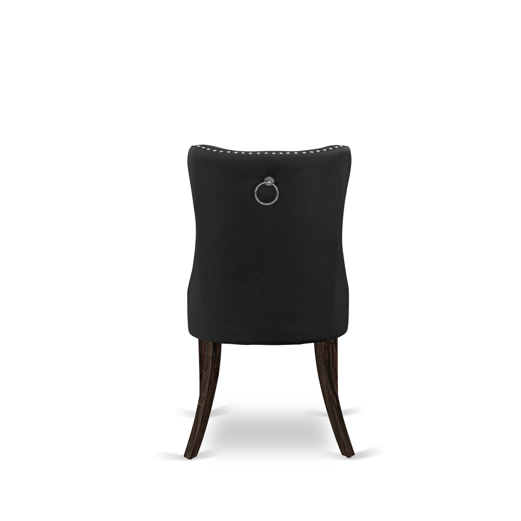 East West Furniture DAP7F12 Dallas Parson Chairs - Button Tufted Nailhead Trim Dark Gray faux Leather Padded Dining Chairs, Set of 2, Distressed Jacobean