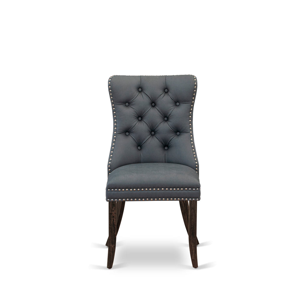 East West Furniture DAP7F13 Dallas Parson Dining Chairs - Button Tufted Nailhead Trim Platinum Gray faux Leather Padded Chairs, Set of 2, Distressed Jacobean
