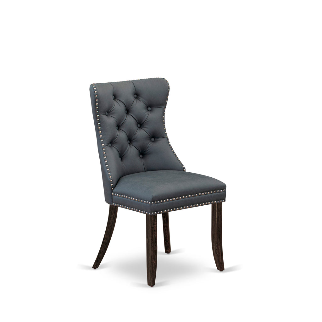 East West Furniture DAP7F13 Dallas Parson Dining Chairs - Button Tufted Nailhead Trim Platinum Gray faux Leather Padded Chairs, Set of 2, Distressed Jacobean