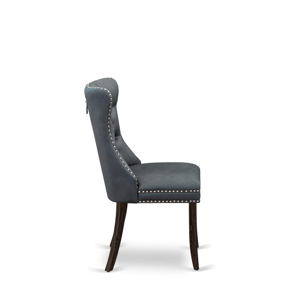 East West Furniture DAP7F13 Dallas Parson Dining Chairs - Button Tufted Nailhead Trim Platinum Gray faux Leather Padded Chairs, Set of 2, Distressed Jacobean