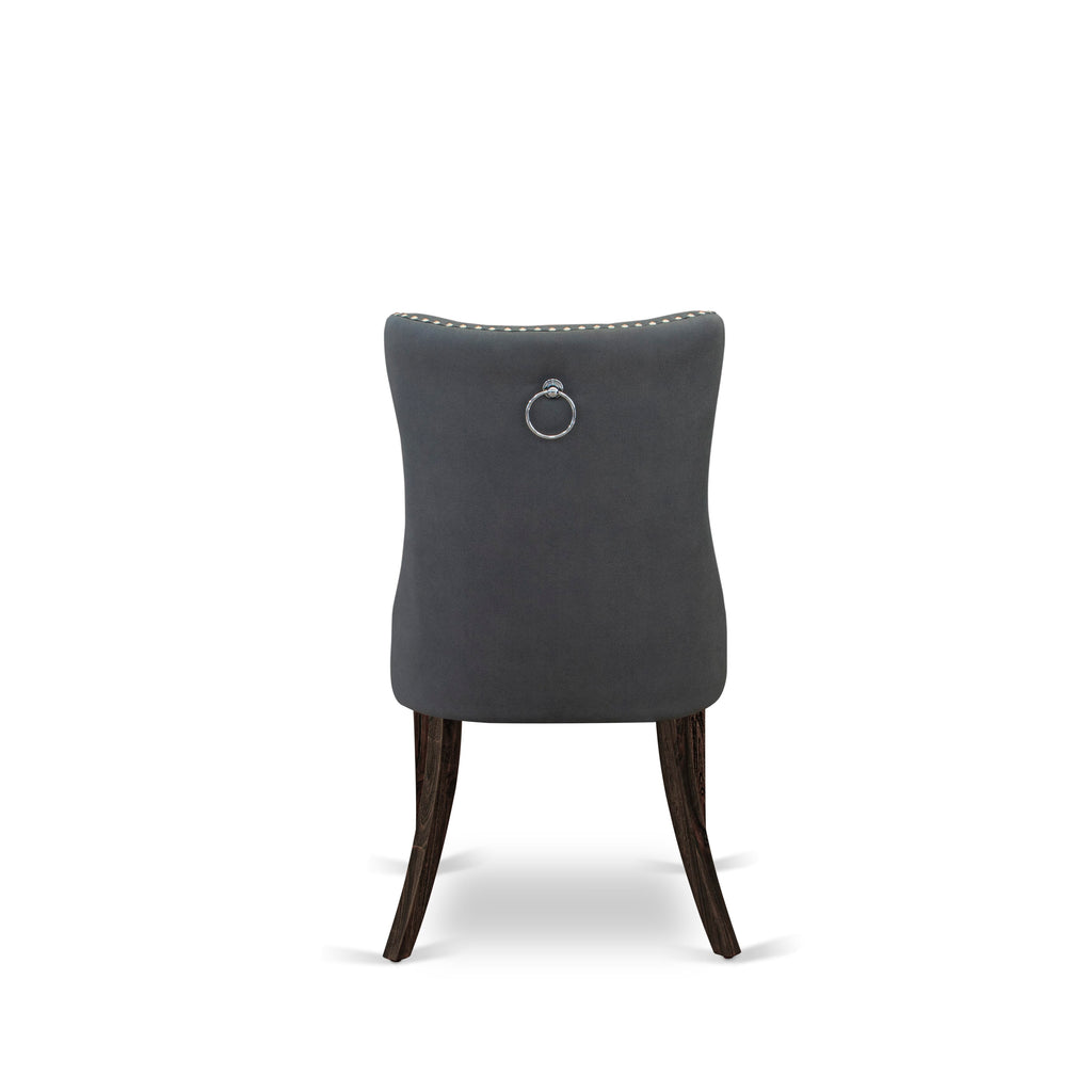 East West Furniture DAP7F13 Dallas Parson Dining Chairs - Button Tufted Nailhead Trim Platinum Gray faux Leather Padded Chairs, Set of 2, Distressed Jacobean