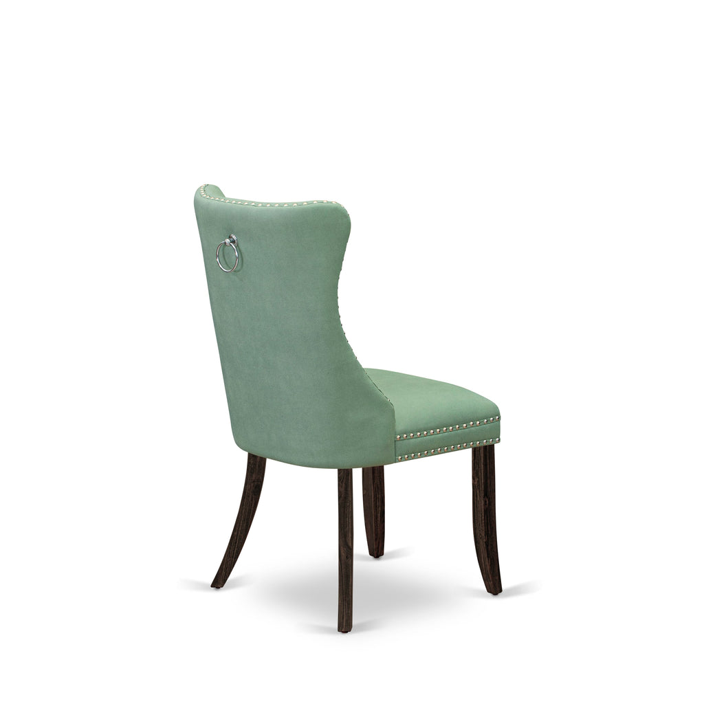 East West Furniture DAP7F22 Dallas Parsons Dining Chairs - Button Tufted Nailhead Trim Willow Green faux Leather Padded Chairs, Set of 2, Distressed Jacobean