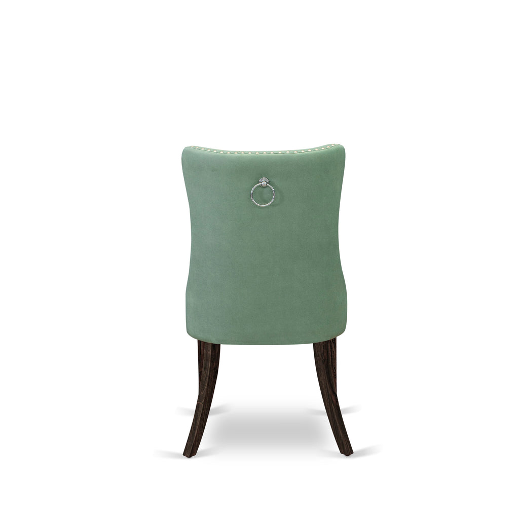 East West Furniture DAP7F22 Dallas Parsons Dining Chairs - Button Tufted Nailhead Trim Willow Green faux Leather Padded Chairs, Set of 2, Distressed Jacobean