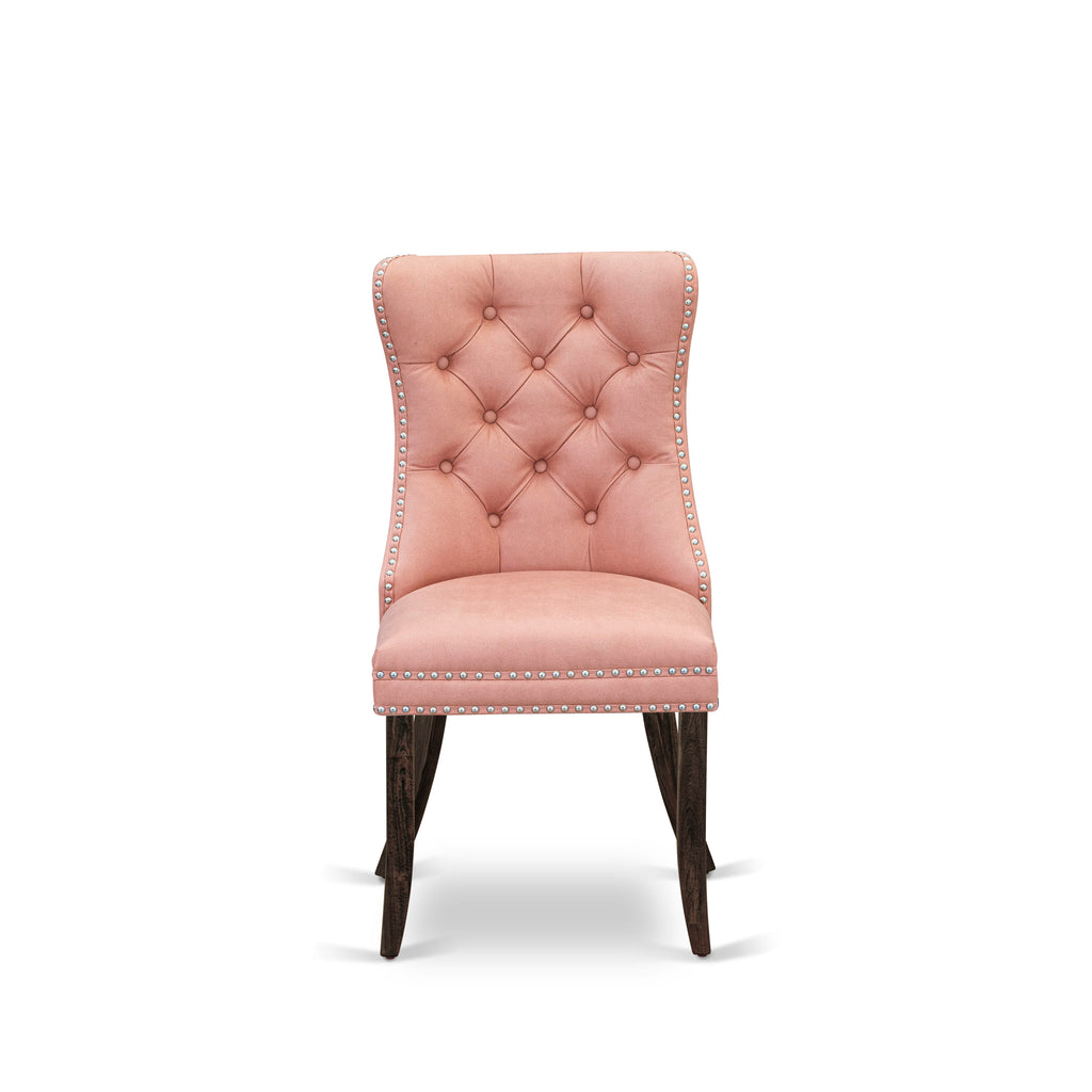 East West Furniture DAP7F23 Dallas Parson Kitchen Chairs - Button Tufted Nailhead Trim Beige Red faux Leather Upholstered Dining Chairs, Set of 2, Distressed Jacobean