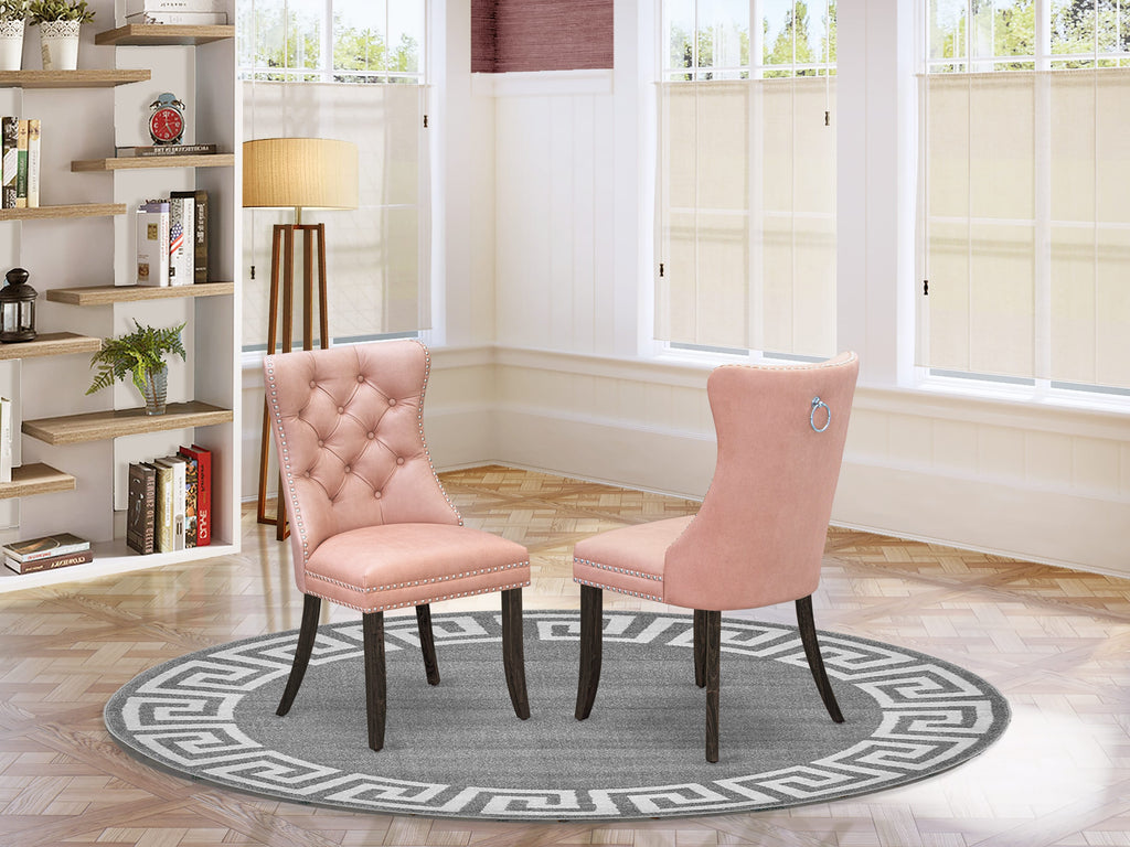 East West Furniture DAP7F23 Dallas Parson Kitchen Chairs - Button Tufted Nailhead Trim Beige Red faux Leather Upholstered Dining Chairs, Set of 2, Distressed Jacobean