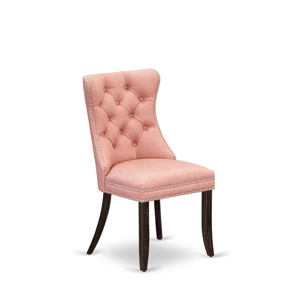 East West Furniture DAP7F23 Dallas Parson Kitchen Chairs - Button Tufted Nailhead Trim Beige Red faux Leather Upholstered Dining Chairs, Set of 2, Distressed Jacobean