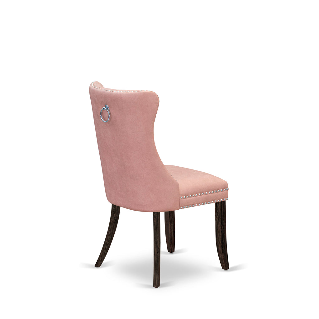 East West Furniture DAP7F23 Dallas Parson Kitchen Chairs - Button Tufted Nailhead Trim Beige Red faux Leather Upholstered Dining Chairs, Set of 2, Distressed Jacobean