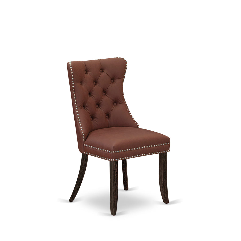East West Furniture DAP7F26 Dallas Parsons Dining Chairs - Button Tufted Nailhead Trim Burgundy faux Leather Upholstered Chairs, Set of 2, Distressed Jacobean