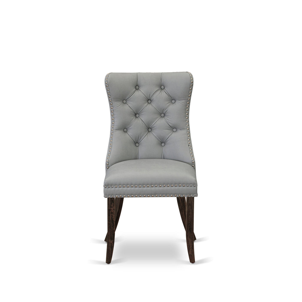 East West Furniture DAP7F27 Dallas Parson Dining Chairs - Button Tufted Nailhead Trim Light Gray faux Leather Padded Chairs, Set of 2, Distressed Jacobean