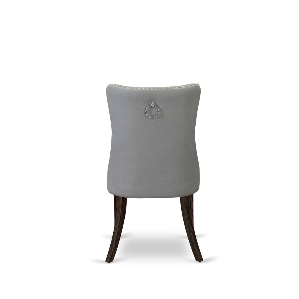 East West Furniture DAP7F27 Dallas Parson Dining Chairs - Button Tufted Nailhead Trim Light Gray faux Leather Padded Chairs, Set of 2, Distressed Jacobean