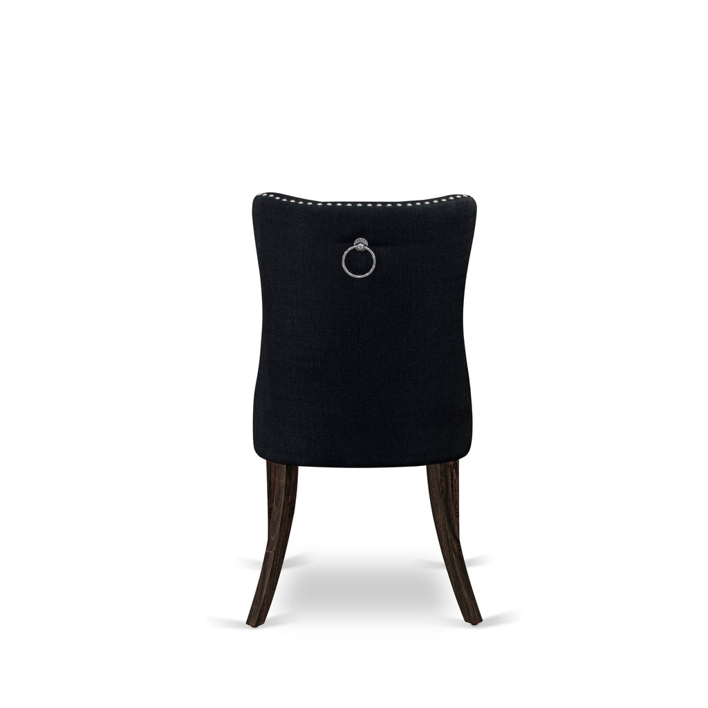 East West Furniture DAP7L24 Dallas Parson Dining Room Chairs - Button Tufted Nailhead Trim Black Linen Fabric Padded Chairs, Set of 2, Distressed Jacobean