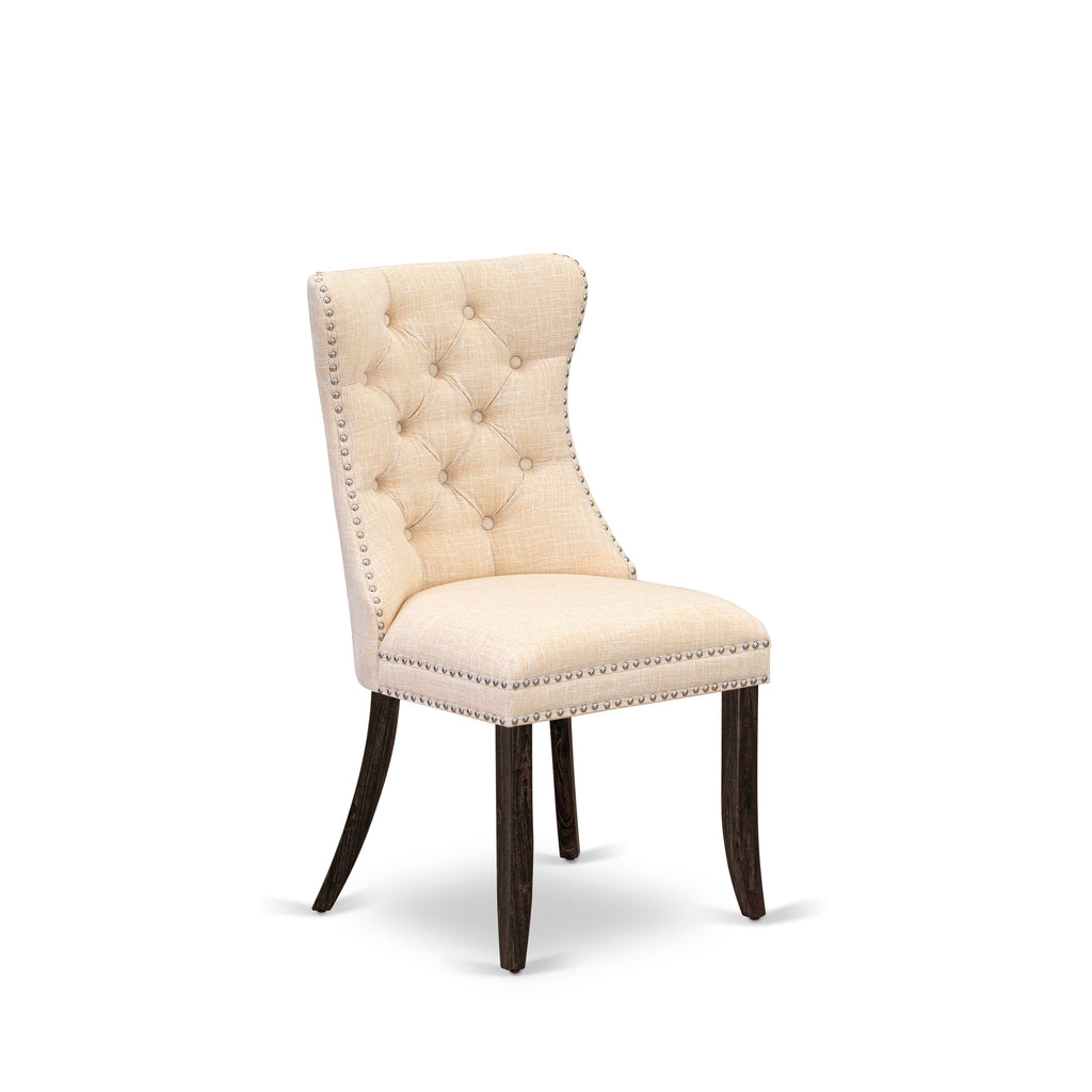 East West Furniture DAP7L32 Dallas Parson Kitchen Chairs - Button Tufted Nailhead Trim Light Beige Linen Fabric Padded Dining Chairs, Set of 2, Distressed Jacobean