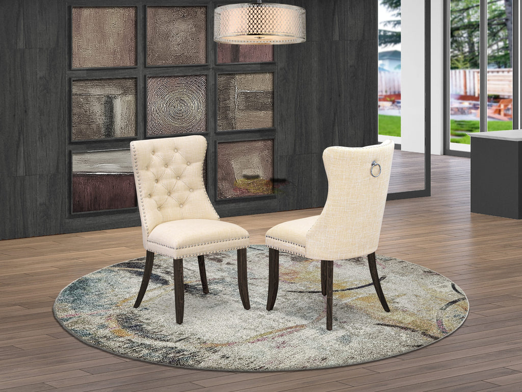 East West Furniture DAP7L32 Dallas Parson Kitchen Chairs - Button Tufted Nailhead Trim Light Beige Linen Fabric Padded Dining Chairs, Set of 2, Distressed Jacobean