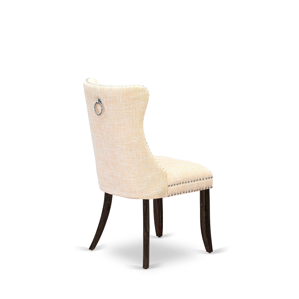 East West Furniture DAP7L32 Dallas Parson Kitchen Chairs - Button Tufted Nailhead Trim Light Beige Linen Fabric Padded Dining Chairs, Set of 2, Distressed Jacobean
