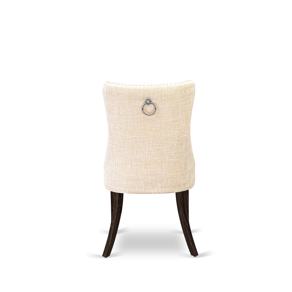 East West Furniture DAP7L32 Dallas Parson Kitchen Chairs - Button Tufted Nailhead Trim Light Beige Linen Fabric Padded Dining Chairs, Set of 2, Distressed Jacobean