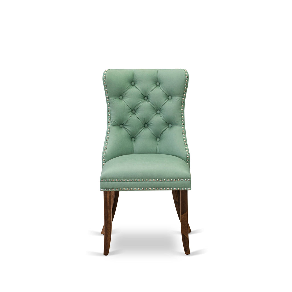 Luxe by East West Furniture NKDA5-AWA-22 5-piece Kitchen Table Set includes a Dining Table and 4 Willow Green PU Leather Modern Dining Chairs with Button tufted Back - Antique Walnut Finish