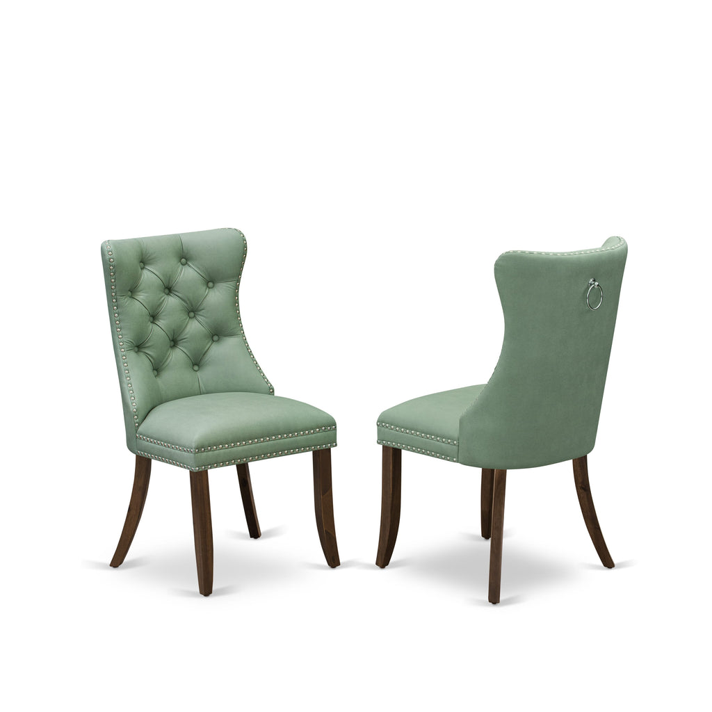 Luxe by East West Furniture NKDA5-AWA-22 5-piece Kitchen Table Set includes a Dining Table and 4 Willow Green PU Leather Modern Dining Chairs with Button tufted Back - Antique Walnut Finish