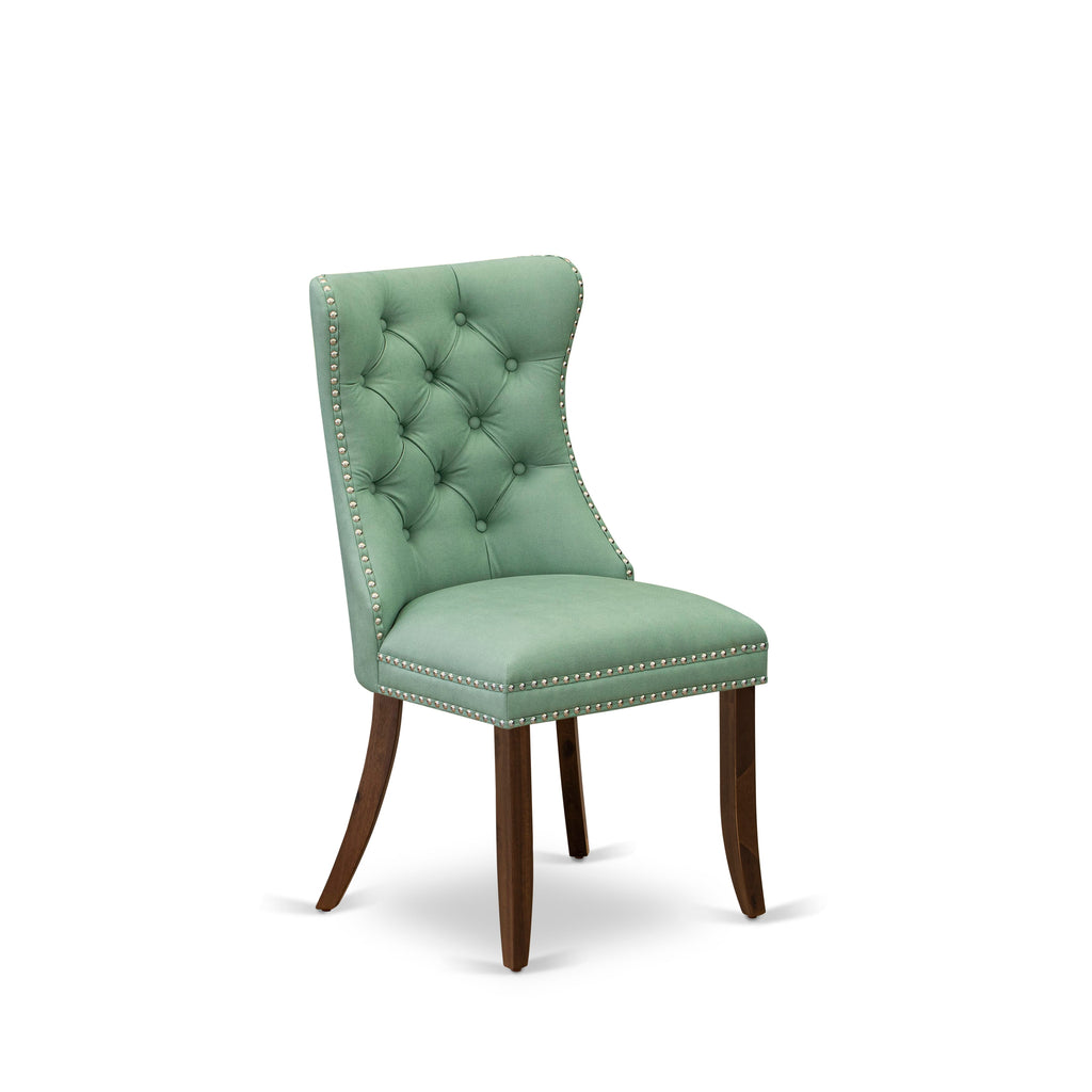 Luxe by East West Furniture NKDA5-AWA-22 5-piece Kitchen Table Set includes a Dining Table and 4 Willow Green PU Leather Modern Dining Chairs with Button tufted Back - Antique Walnut Finish