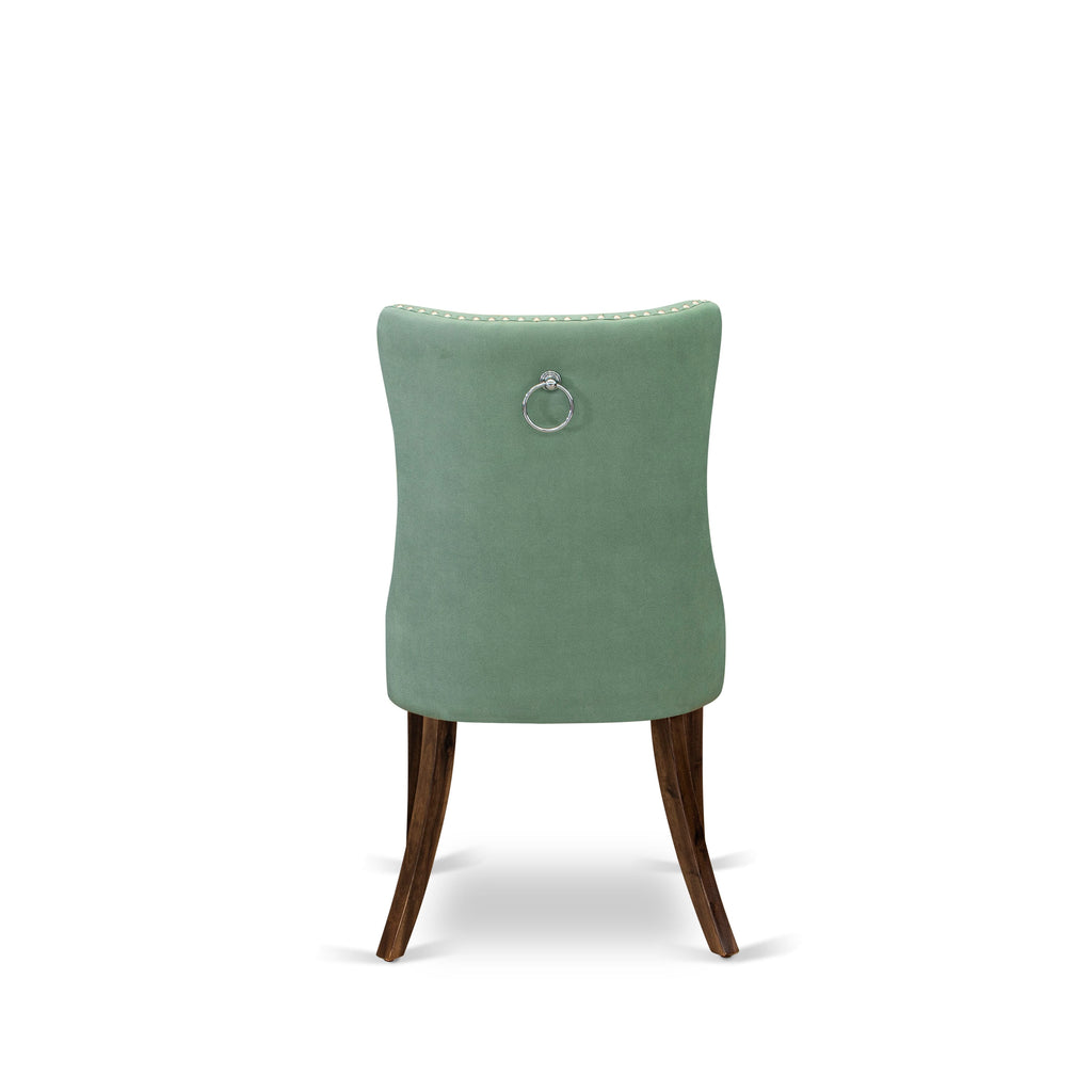 Luxe by East West Furniture I7DA7-50N-22 7-Pc Mid Century Table Set Contain a Dining Room Table and 6 Willow Green Faux Leather Chairs with Button-Tufted Back, Antique Walnut