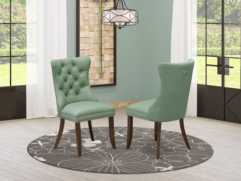 Luxe by East West Furniture I7DA7-50N-22 7-Pc Mid Century Table Set Contain a Dining Room Table and 6 Willow Green Faux Leather Chairs with Button-Tufted Back, Antique Walnut