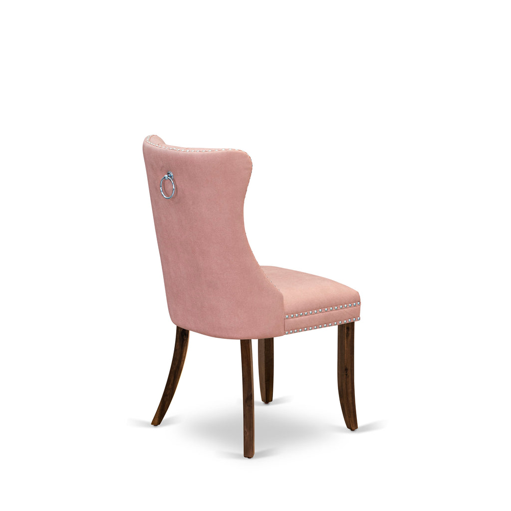 East West Furniture DAP8F23 Dallas Parson Dining Room Chairs - Button Tufted Nailhead Trim Beige Red faux Leather Upholstered Chairs, Set of 2, Antique Walnut