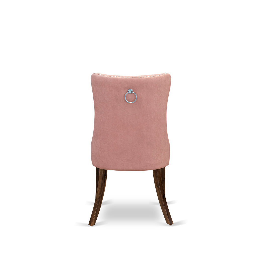 East West Furniture DAP8F23 Dallas Parson Dining Room Chairs - Button Tufted Nailhead Trim Beige Red faux Leather Upholstered Chairs, Set of 2, Antique Walnut