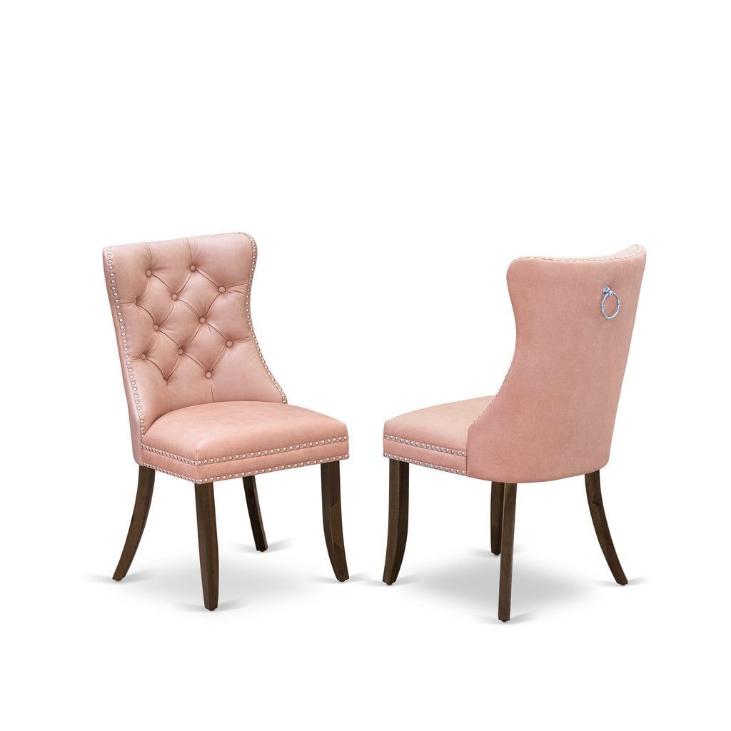 Luxe by East West Furniture I3DA5-50N-23 5-Pc Mid Century Modern Dining Set Include a Round Table and 4 Beige Red Faux Leather Chairs with Button-Tufted Back, Antique Walnut