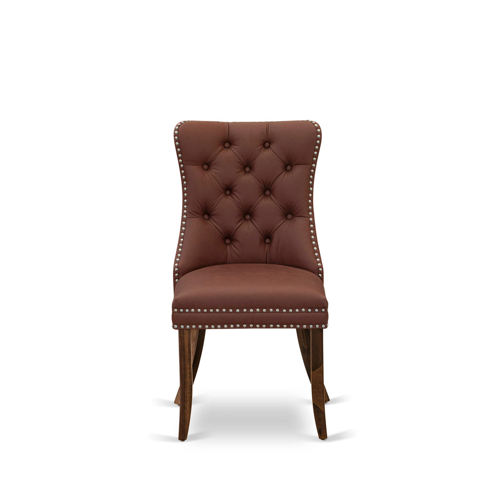 Luxe by East West Furniture NKDA5-AWA-26-5 Pieces Modern Dining Set Includes a Rectangle Kitchen Table and 4 Burgundy Faux Leather Dining Chairs, Antique Walnut