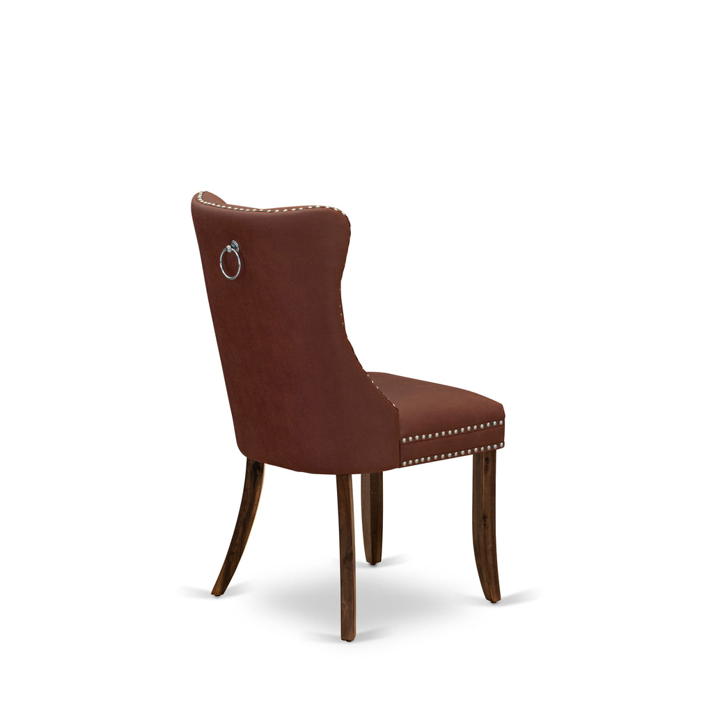Luxe by East West Furniture F3DA5-50N-26 5-Pc Dining Room Set Include a Round Table and 4 Burgundy Faux Leather Upholstered Chairs with Button-Tufted Back, Antique Walnut