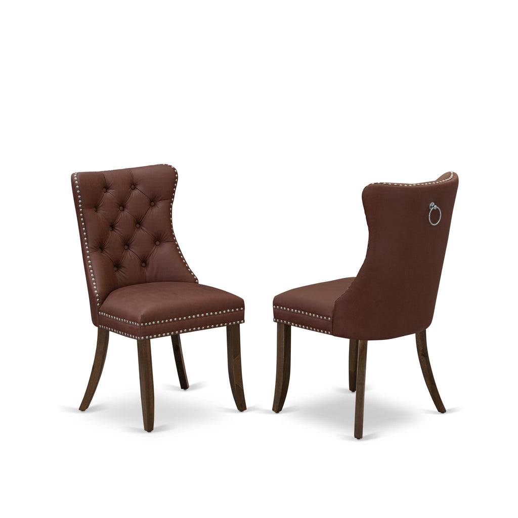Luxe by East West Furniture F3DA5-50N-26 5-Pc Dining Room Set Include a Round Table and 4 Burgundy Faux Leather Upholstered Chairs with Button-Tufted Back, Antique Walnut