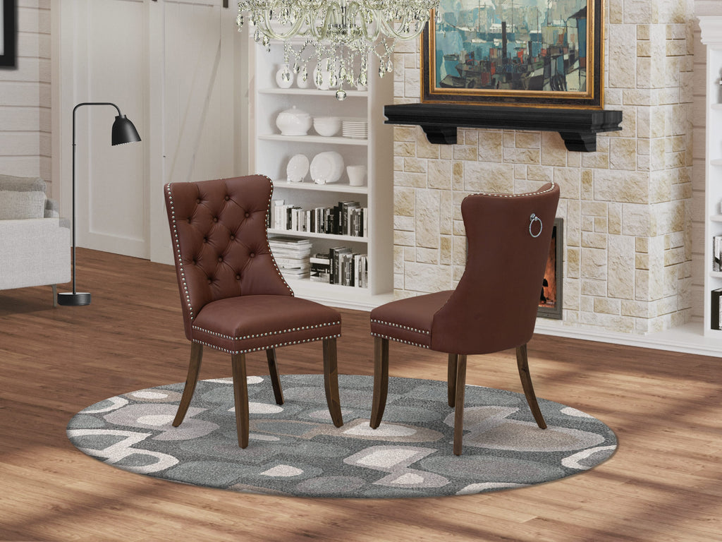 Luxe by East West Furniture I2DA5-50N-26 5-Pc Dining Table Set Consist a Kitchen Table and 4 Burgundy Faux Leather Upholstered Chairs with Button-Tufted Back, Antique Walnut