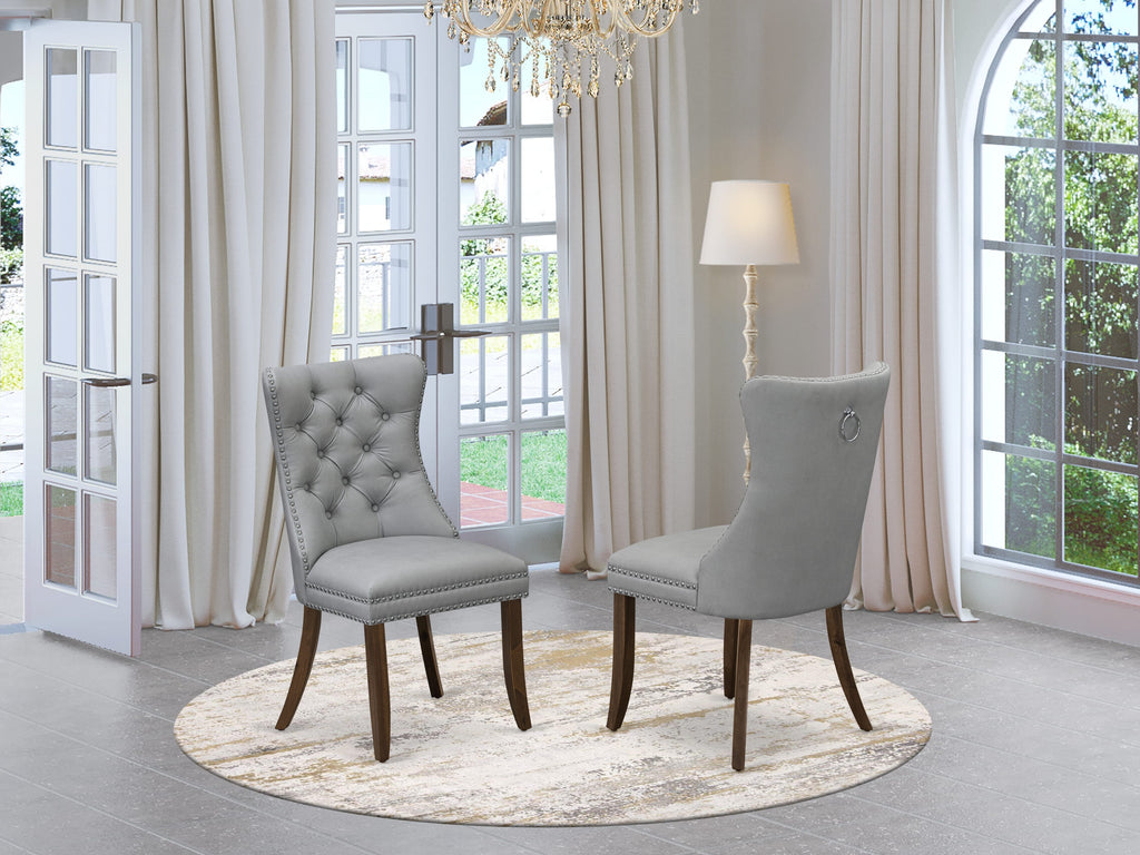 Luxe by East West Furniture I2DA5-50N-27 5-Pc Dining Room Table Set Consist a Kitchen Table and 4 Light Gray Faux Leather Parson Chairs with Button-Tufted Back, Antique Walnut