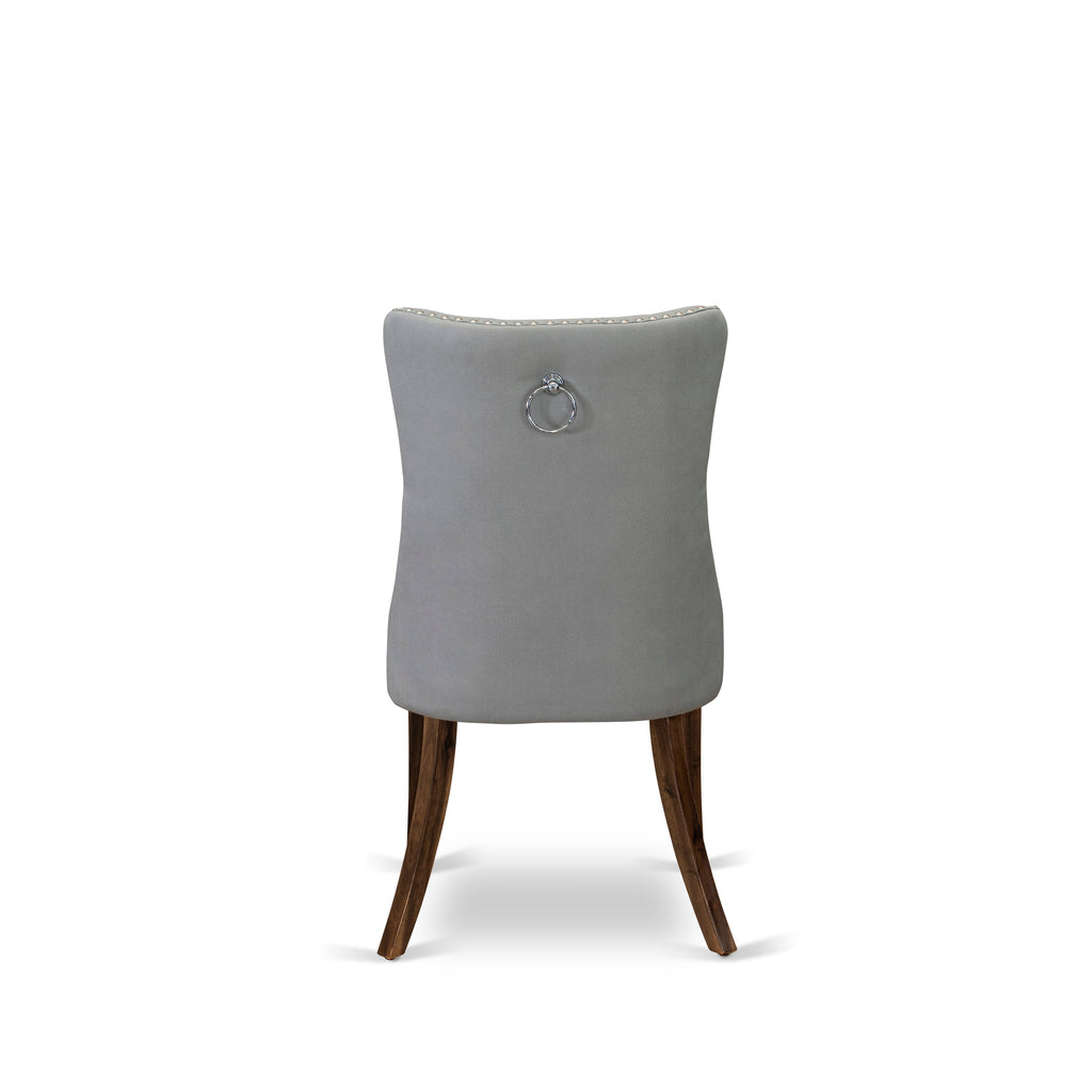 East West Furniture DAP8F27 Dallas Parsons Dining Chairs - Button Tufted Nailhead Trim Light Gray faux Leather Upholstered Chairs, Set of 2, Antique Walnut