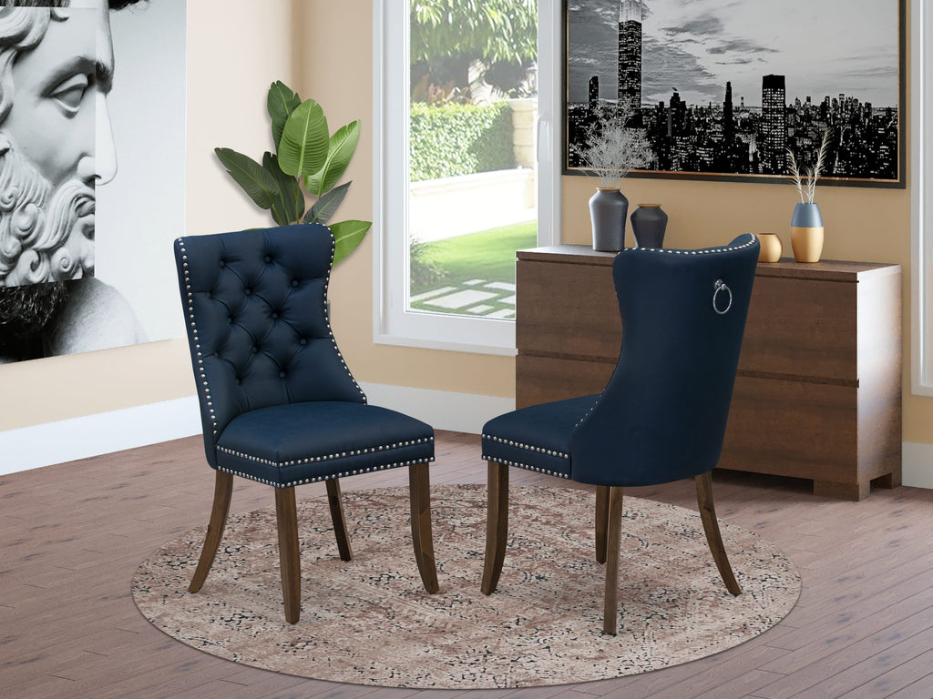 Luxe by East West Furniture F3DA5-50N-29 5-Pc Dining Table Set Include a Round Dining Table and 4 Navy Blue Faux Leather Dining Chairs with Button-Tufted Back, Antique Walnut
