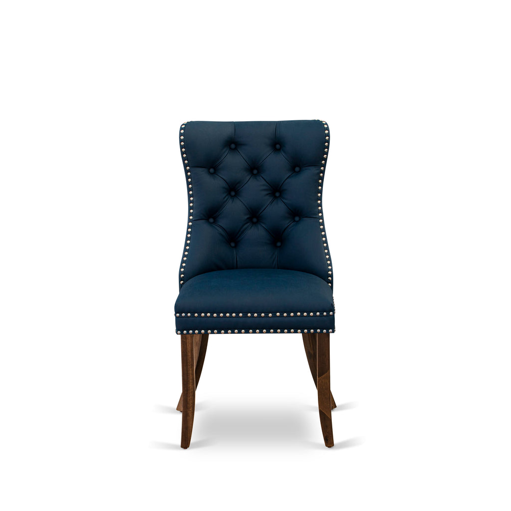 Luxe by East West Furniture F3DA5-50N-29 5-Pc Dining Table Set Include a Round Dining Table and 4 Navy Blue Faux Leather Dining Chairs with Button-Tufted Back, Antique Walnut